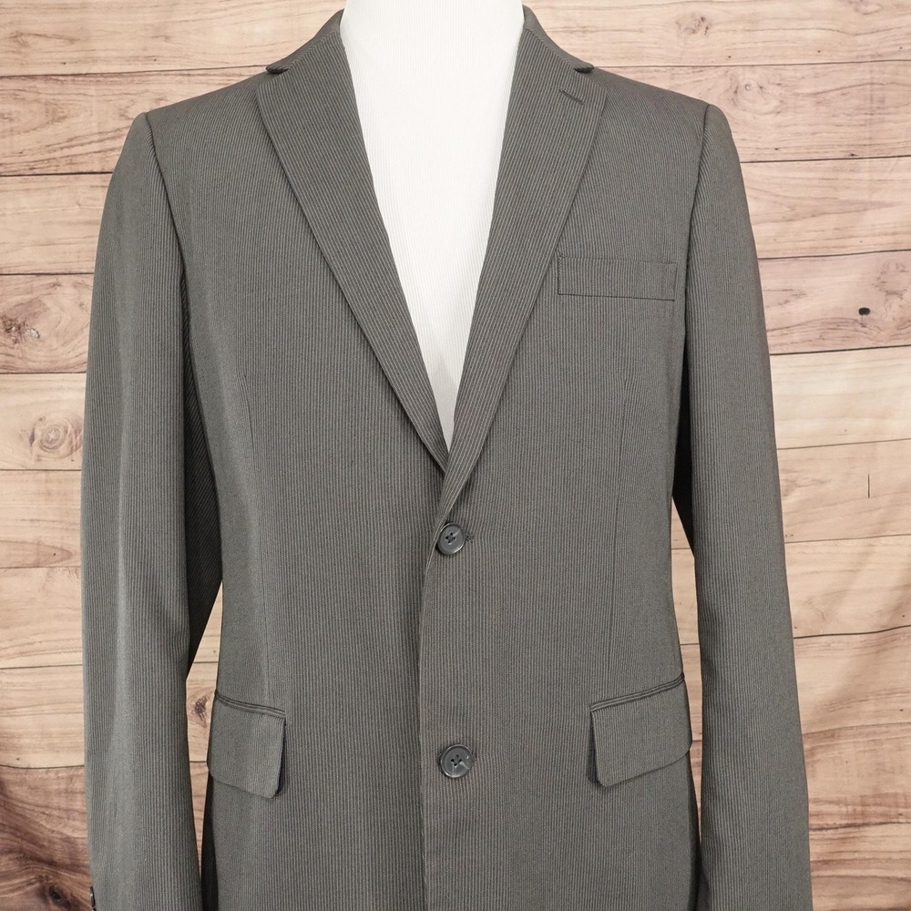 J. Ferrar Suit Jacket Mens 40L Gray Pinstripe Polyester Rayon 2 Button Notch